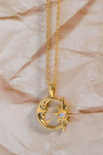 Load image into Gallery viewer, Copper 14K Gold Pleated Moon & Star Shape Pendant Necklace