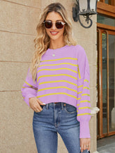 Load image into Gallery viewer, Round Neck Striped Lantern Sleeve Sweater
