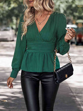 Load image into Gallery viewer, Surplice Neck Long Sleeve Peplum Top