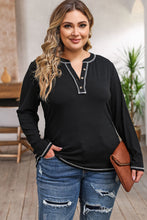 Load image into Gallery viewer, Plus Size Notched Neck Long Sleeve T-Shirt