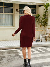 Load image into Gallery viewer, Notched Neck Cable-Knit Slit Sweater Dress