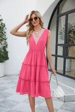 Load image into Gallery viewer, Contrast V-Neck Sleeveless Tiered Dress