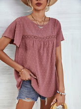 Load image into Gallery viewer, Lace Detail Round Neck Short Sleeve Blouse
