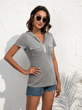 Load image into Gallery viewer, Half-Zip Short Sleeve Hooded Top