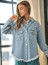 Load image into Gallery viewer, Collared Neck Raw Hem Dropped Shoulder Denim Jacket