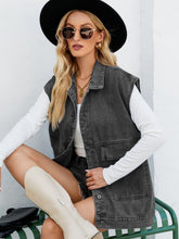 Load image into Gallery viewer, Collared Neck Sleeveless Denim Top with Pockets