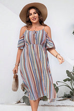 Load image into Gallery viewer, Plus Size Striped Cold-Shoulder Dress