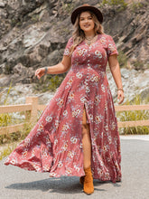 Load image into Gallery viewer, Plus Size Floral Slit Ruffle Hem Dress