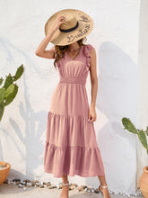 Load image into Gallery viewer, Tiered Ruffled V-Neck Cap Sleeve Dress