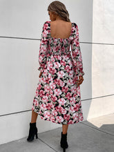 Load image into Gallery viewer, Slit Smocked Floral Flounce Sleeve Dress
