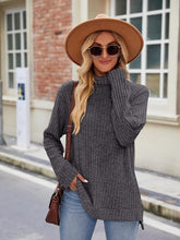 Load image into Gallery viewer, Ribbed Turtleneck Long Sleeve Slit Knit Top