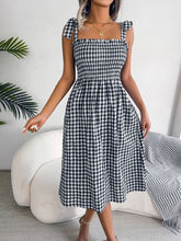 Load image into Gallery viewer, Frill Plaid Square Neck Midi Dress