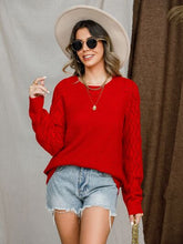 Load image into Gallery viewer, Openwork Round Neck Raglan Sleeve Sweater