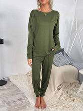 Load image into Gallery viewer, Round Neck Top and Drawstring Pants Lounge Set