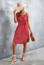 Load image into Gallery viewer, Printed V-Neck Tie Waist Mini Dress