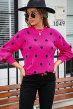 Load image into Gallery viewer, Woven Right Polka Dot Round Neck Dropped Shoulder Sweater