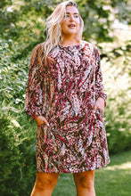 Load image into Gallery viewer, Plus Size Printed Round Neck Long Sleeve Mini Dress