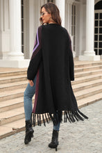 Load image into Gallery viewer, Double Take Geometric Fringe Hem Open Front Duster Cardigan