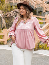 Load image into Gallery viewer, Plus Size Tie Neck Puff Sleeve Blouse