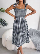 Load image into Gallery viewer, Frill Plaid Square Neck Midi Dress
