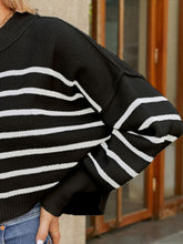 Load image into Gallery viewer, Round Neck Striped Lantern Sleeve Sweater