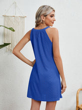 Load image into Gallery viewer, Eyelet Grecian Neck Mini Dress