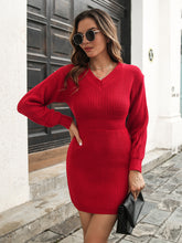Load image into Gallery viewer, Rib-Knit V-Neck Sweater Dress