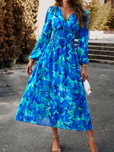 Load image into Gallery viewer, Printed V-Neck Long Sleeve Midi Dress