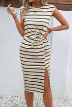 Load image into Gallery viewer, Slit Striped Cap Sleeve Dress