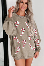 Load image into Gallery viewer, Sequin Candy Cane Round Neck Sweatshirt