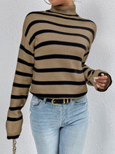 Load image into Gallery viewer, Striped Turtleneck Drop Shoulder Sweater