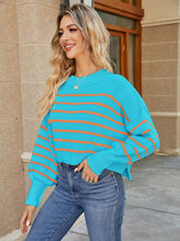 Load image into Gallery viewer, Round Neck Striped Lantern Sleeve Sweater