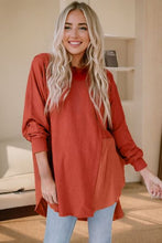 Load image into Gallery viewer, Contrast Texture Round Neck Long Sleeve Blouse