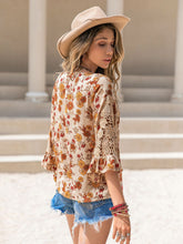 Load image into Gallery viewer, Floral V-Neck Spliced Lace Blouse