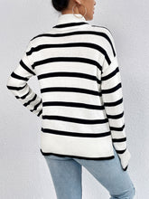 Load image into Gallery viewer, Striped Turtleneck Drop Shoulder Sweater