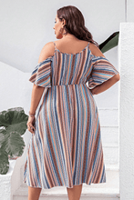 Load image into Gallery viewer, Plus Size Striped Cold-Shoulder Dress