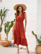 Load image into Gallery viewer, Tiered Ruffled V-Neck Cap Sleeve Dress