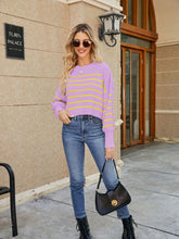 Load image into Gallery viewer, Round Neck Striped Lantern Sleeve Sweater