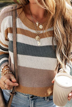 Load image into Gallery viewer, Striped Round Neck Dropped Shoulder Sweater