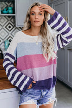 Load image into Gallery viewer, Color Block Boat Neck Dropped Shoulder Sweater