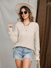 Load image into Gallery viewer, Openwork Round Neck Raglan Sleeve Sweater