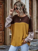 Load image into Gallery viewer, Color Block Waffle-Knit Long Sleeve Top