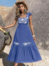Load image into Gallery viewer, Embroidered Square Neck Ruffle Hem Dress