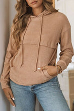 Load image into Gallery viewer, Waffle-Knit Drawstring Kangaroo Pocket Hoodie