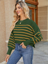 Load image into Gallery viewer, Round Neck Striped Lantern Sleeve Sweater