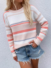 Load image into Gallery viewer, Striped Drop Shoulder Round Neck Pullover Sweater