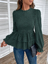 Load image into Gallery viewer, Printed Round Neck Smocked Flounce Sleeve T-Shirt