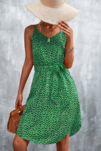 Load image into Gallery viewer, Printed V-Neck Tie Waist Mini Dress