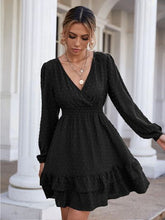 Load image into Gallery viewer, Swiss Dot Surplice Smocked Ruffle Hem Dress