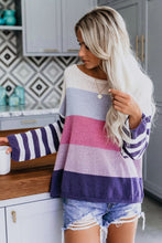 Load image into Gallery viewer, Color Block Boat Neck Dropped Shoulder Sweater